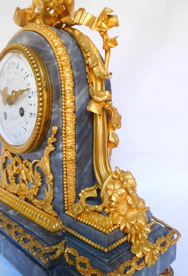 Louis XVI style Ormolu & Grey Marble Clock signed Deniere, 19th century circa 1870